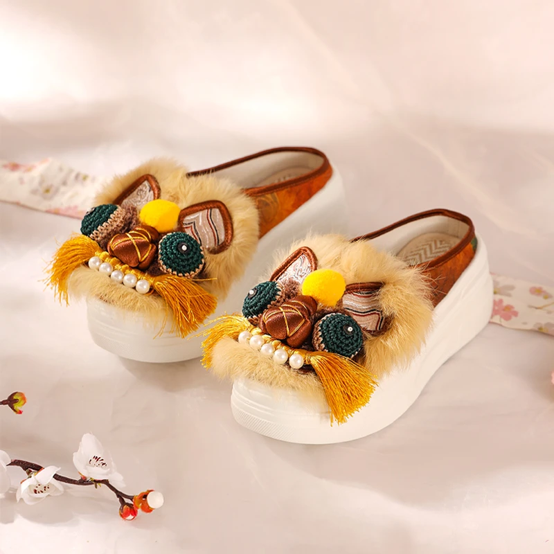 纯手工非遗虎头鞋舒适透气国潮新中式女鞋舒适厚底居家外穿半拖鞋