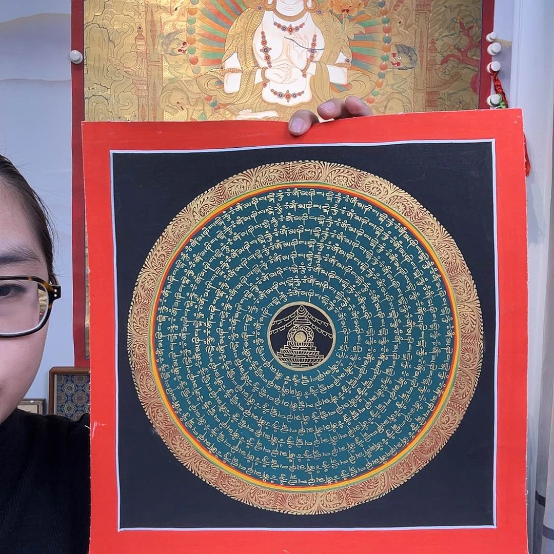 装裱画纯手绘唐卡30厘米左右六字真言