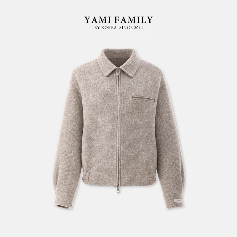 大连亚美【玉米粒】YM 607 大衣长袖短款女士翻领双面羊毛大衣【雪】