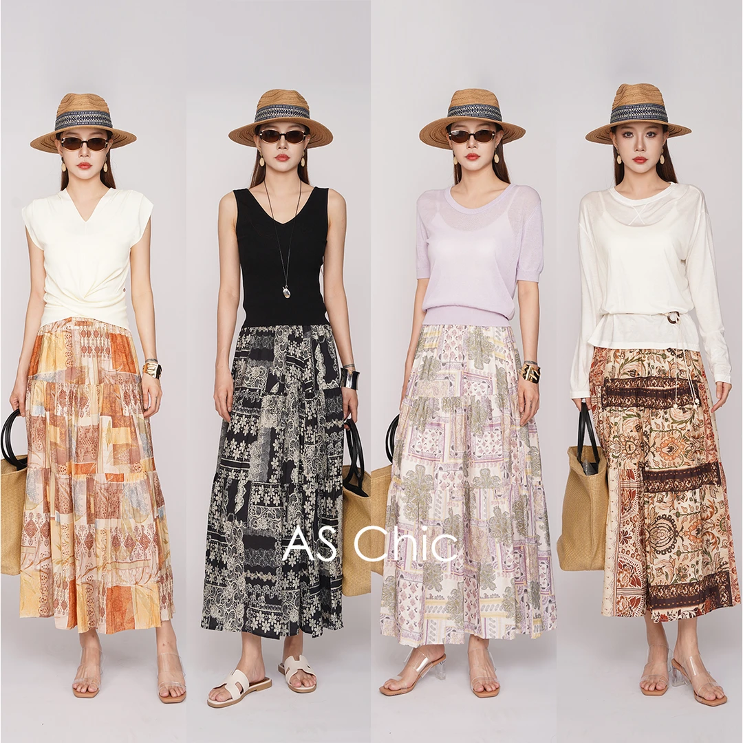 AS Chic25SS 波西米亚印花半身裙度假风长款裙子AS1151
