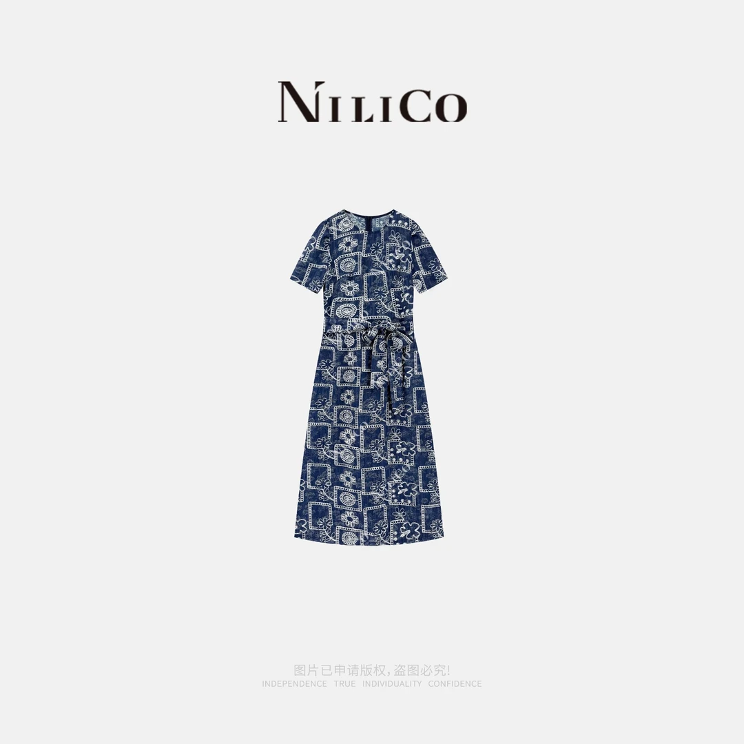 NILICO【普罗旺斯】法式优雅气质时尚显瘦刺绣面料长款连衣裙夏季