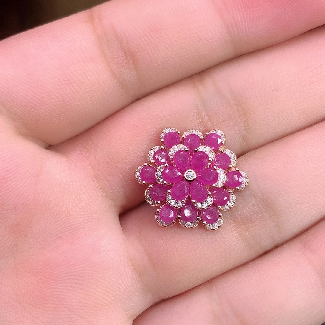 红宝石戒指银S925镶嵌