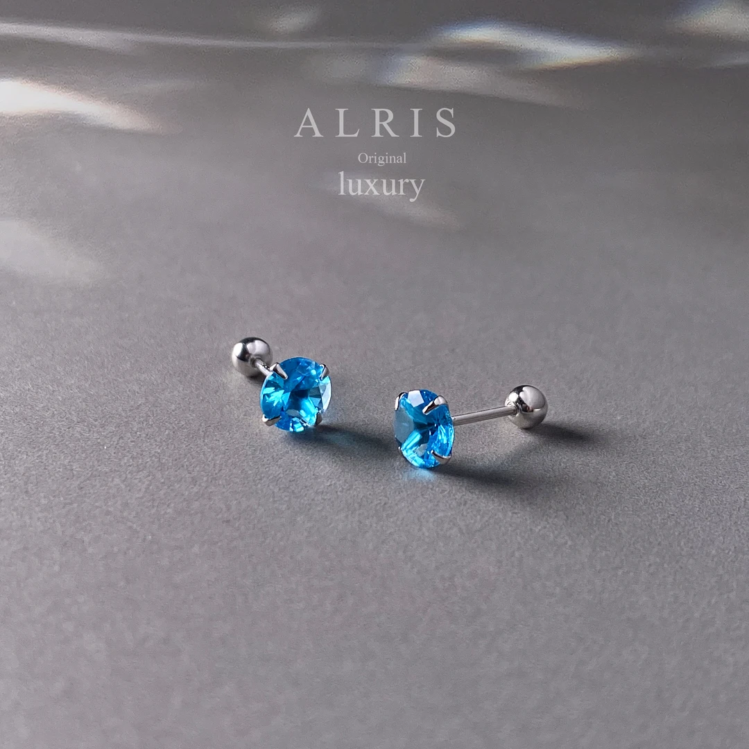 A1144蓝色通体925纯银气质耳钉螺丝扣迷你耳饰