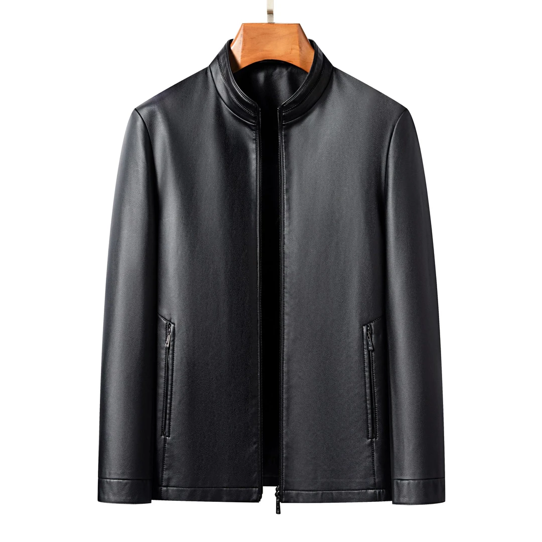 新品男士秋冬休闲山羊皮商务皮夹克