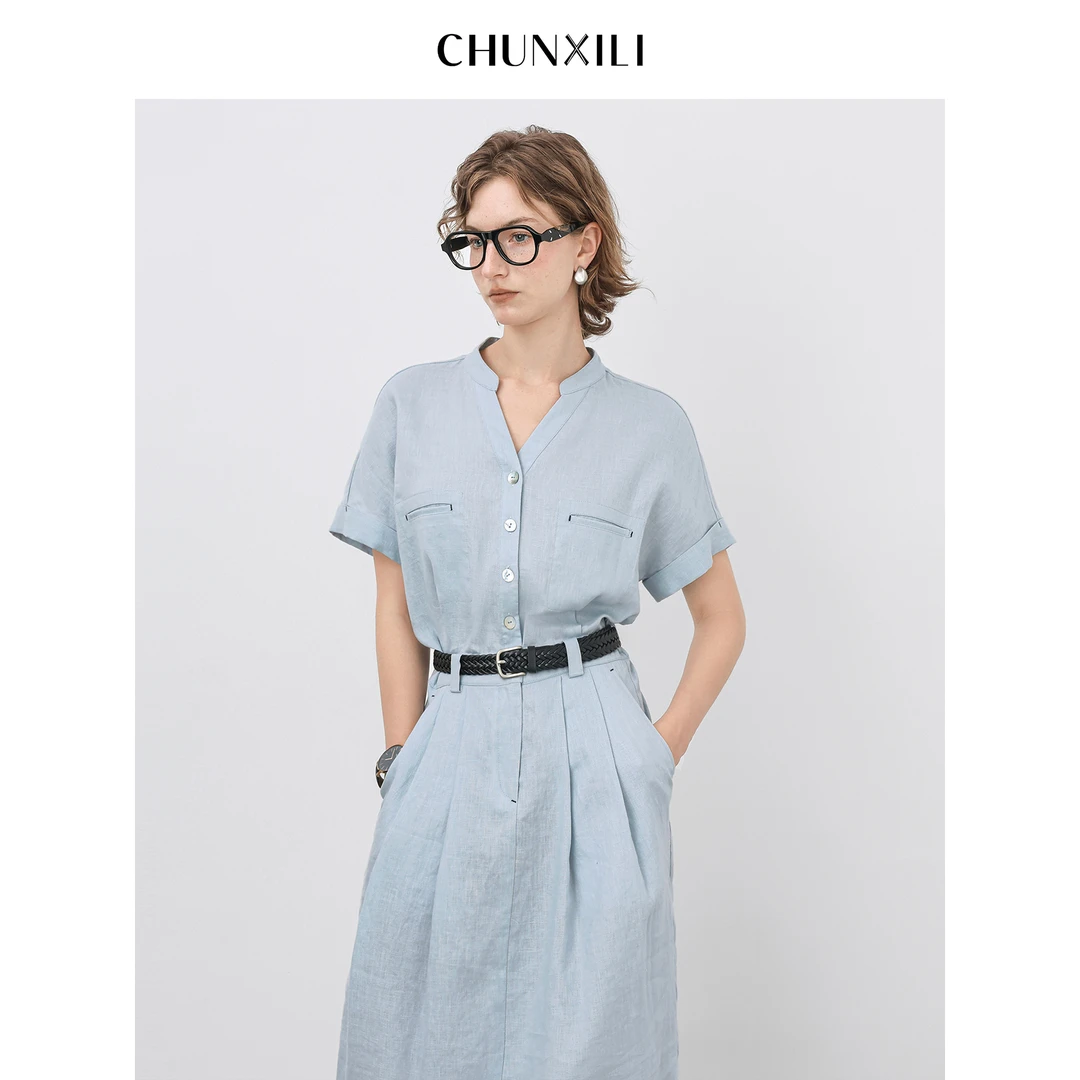 CHUNXILI/春熙里夏季极简亚麻连衣裙D02L52034