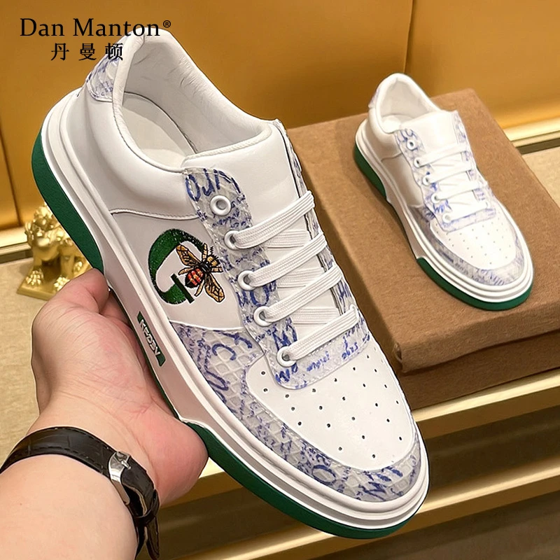 欧洲站高端小蜜蜂男鞋2025年新款潮流男鞋英伦板鞋真皮休闲小白鞋