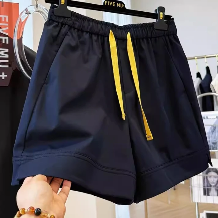 特大码300斤情侣夏季新中式国风黑色休闲短裤男女宽松阔腿裤子ins