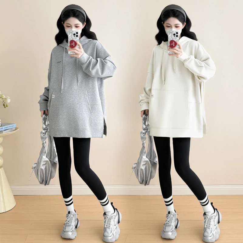 春秋孕妇百搭显瘦长袖连帽宽松刺绣休闲卫衣外穿小个子上衣孕妈潮