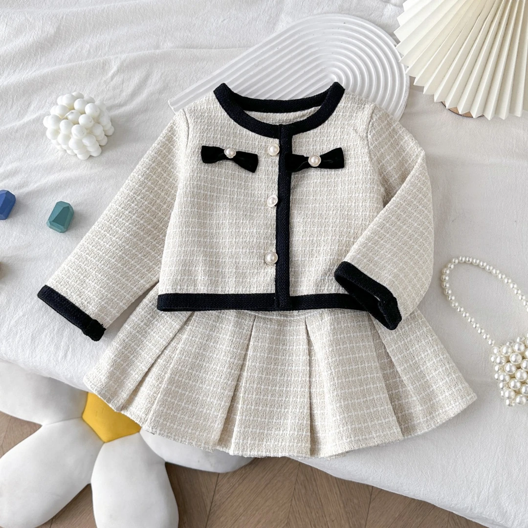 2026春秋季新款韩版女童小香风开衫半裙套装宝宝名媛外套短裙6766