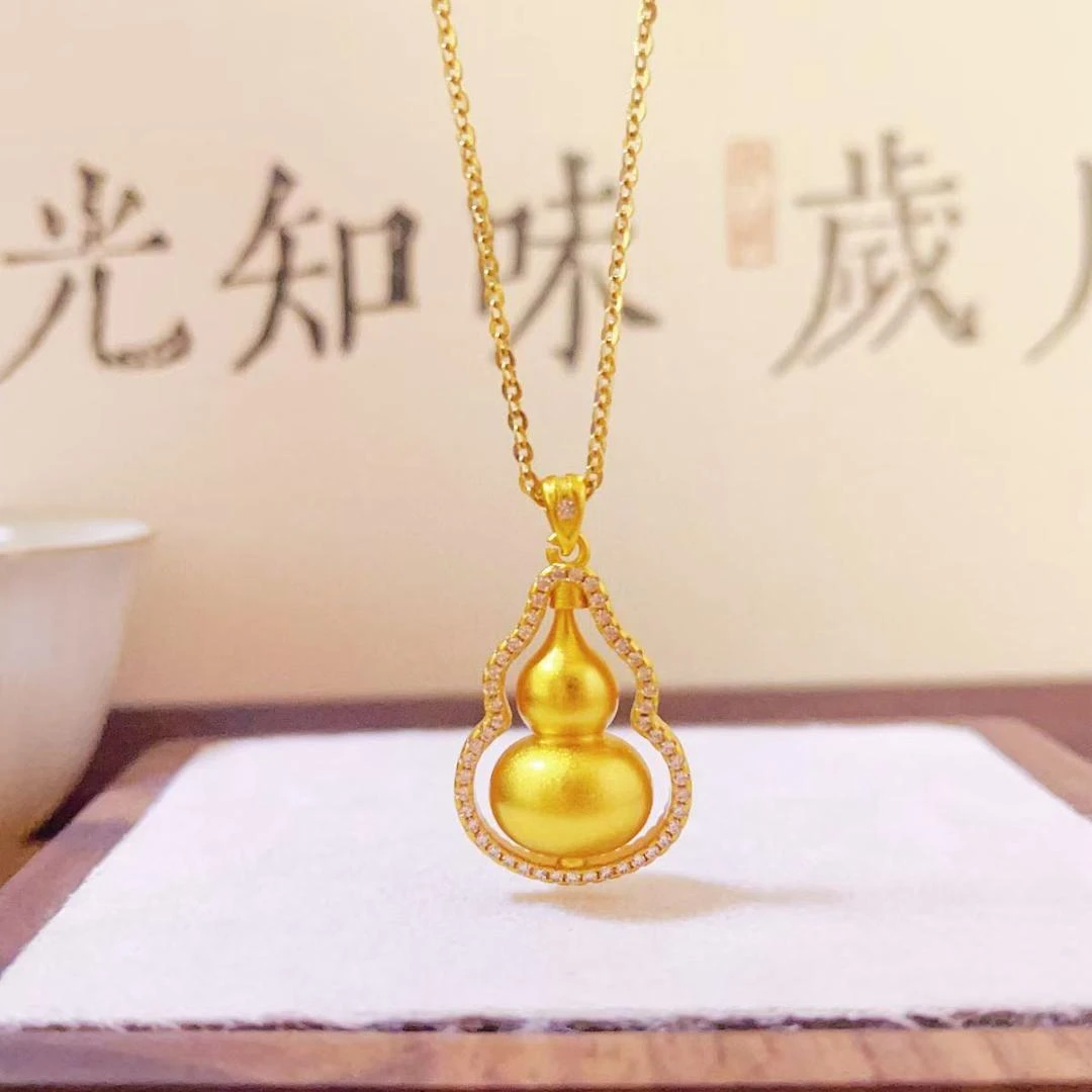 孟加拉赤金首饰【金花边葫芦项链】锁骨链女款精致