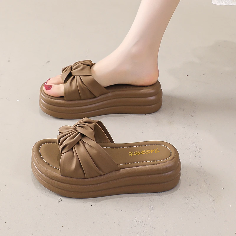 网红拖鞋女夏季外穿洋气超火厚底2025新款凉鞋配裙子蝴蝶结凉拖鞋