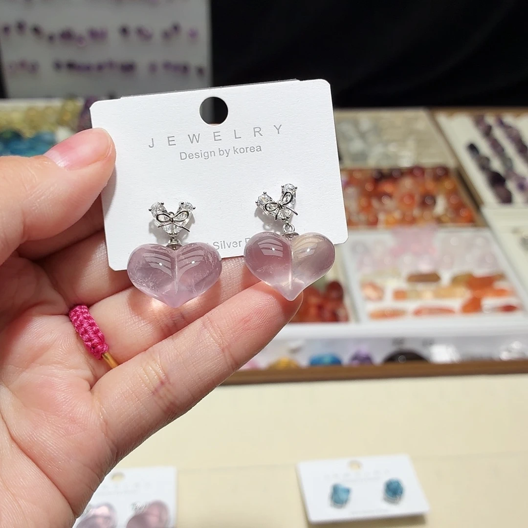 水晶未镶嵌吊坠(不含链)粉水 爱心 成品 耳钉