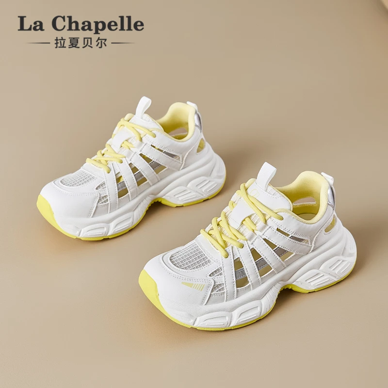 拉夏贝尔网面透气小白鞋夏季新款舒适轻便运动鞋复古休闲老爹鞋女