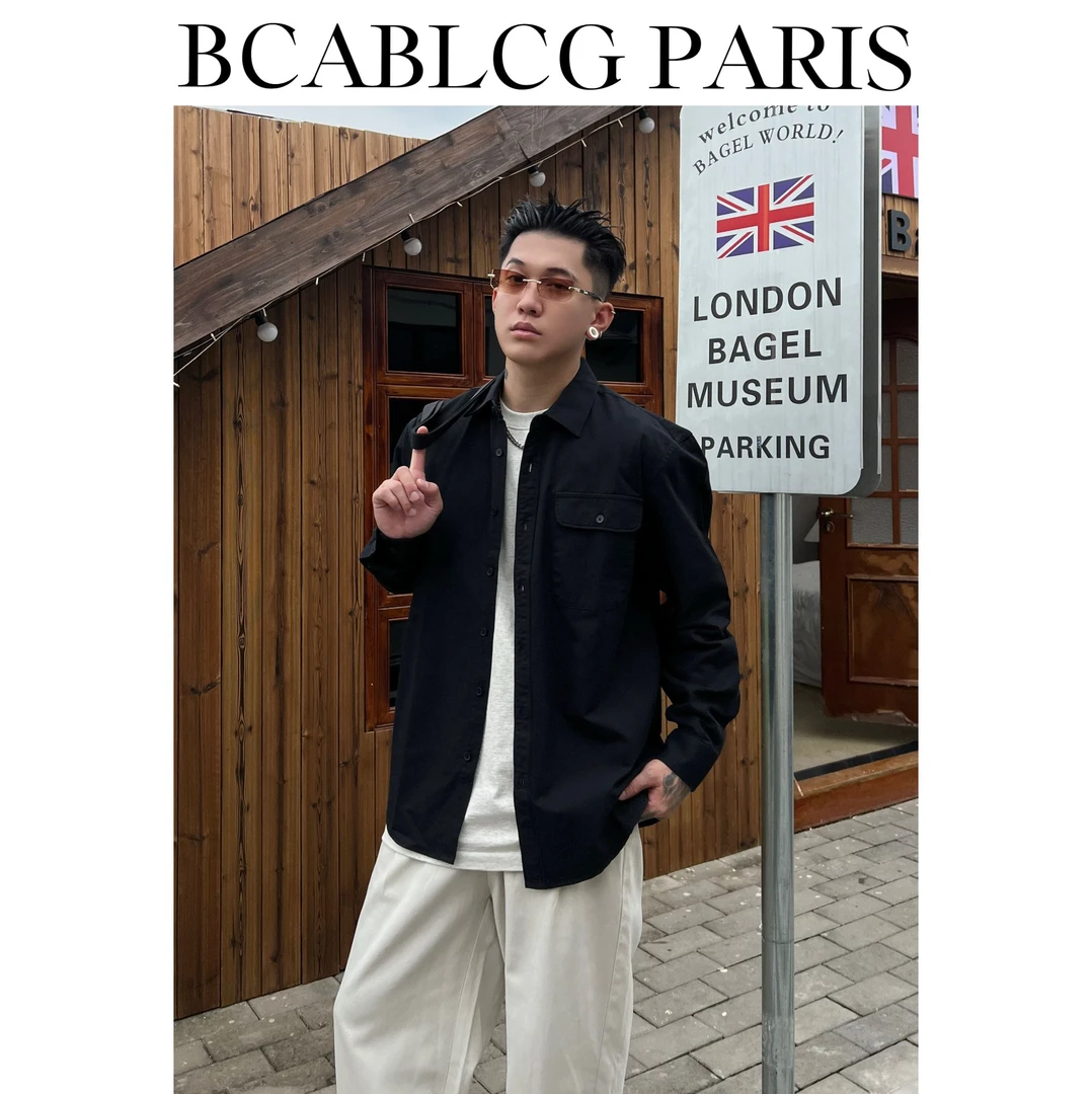 【秋冬新款】400G重磅纯棉简约口袋工装长袖男士衬衫百搭痞帅外套衫