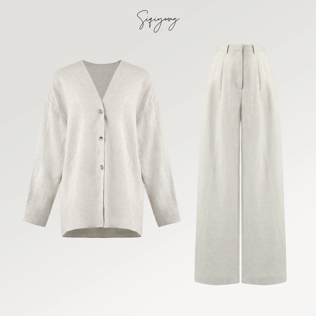 SIQIYOUNG 南法清晨-雨露麻极简衬衫套装