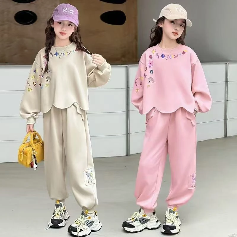 女童卫衣套装秋装2025新款大童春秋上衣裤子两件套冬季宽松女童