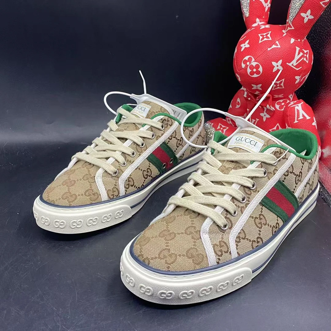 95新 GUCCI/古驰 【聚星优选】棕色老花1977帆布板鞋41欧码ddm1956