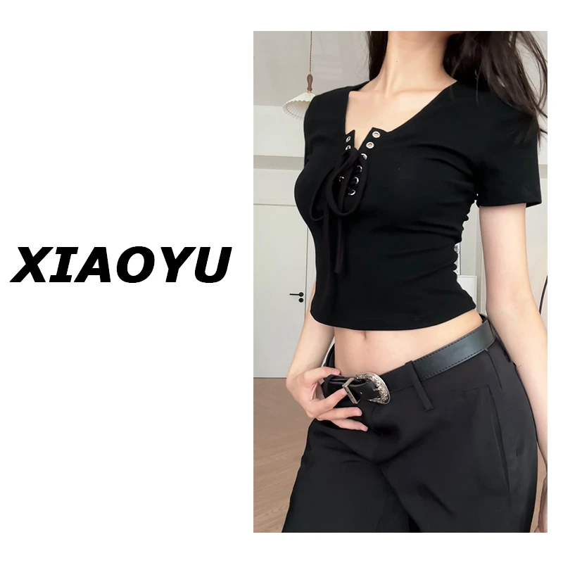 小鱼【简约主义】辣妹系带上衣女夏美式性感修身显瘦基础T恤