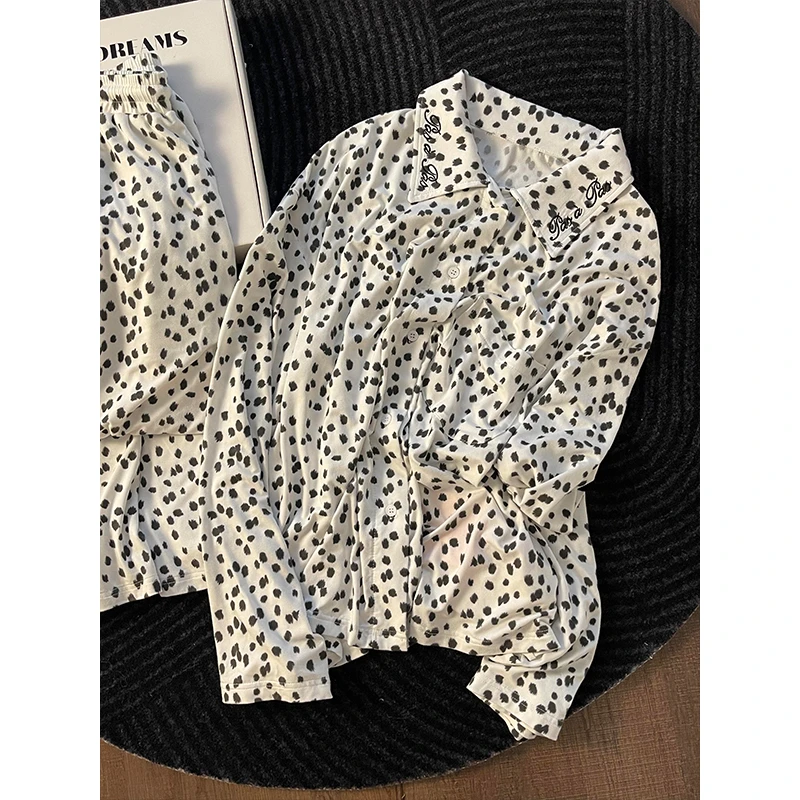 法式甜美休闲斑点睡衣女秋季爆款开衫长袖长裤可外穿家居服两件套