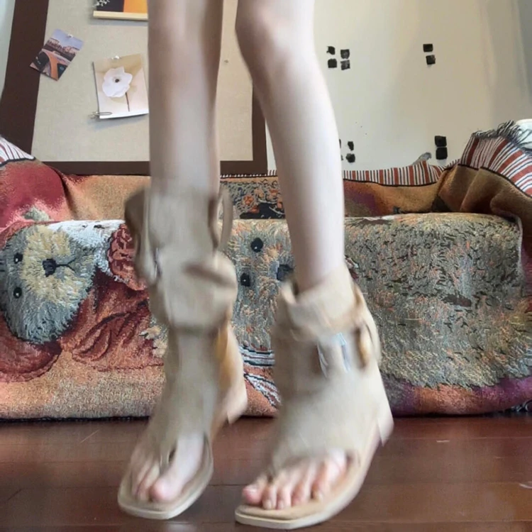 平底凉鞋女堆堆裤管长靴2025年夏季百搭时尚新款编织时装凉靴