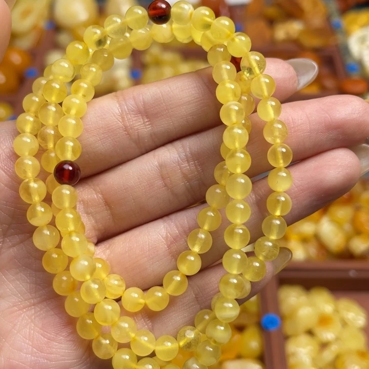 蜜蜡未镶嵌珠宝奇石天然柠檬黄108链子微瑕