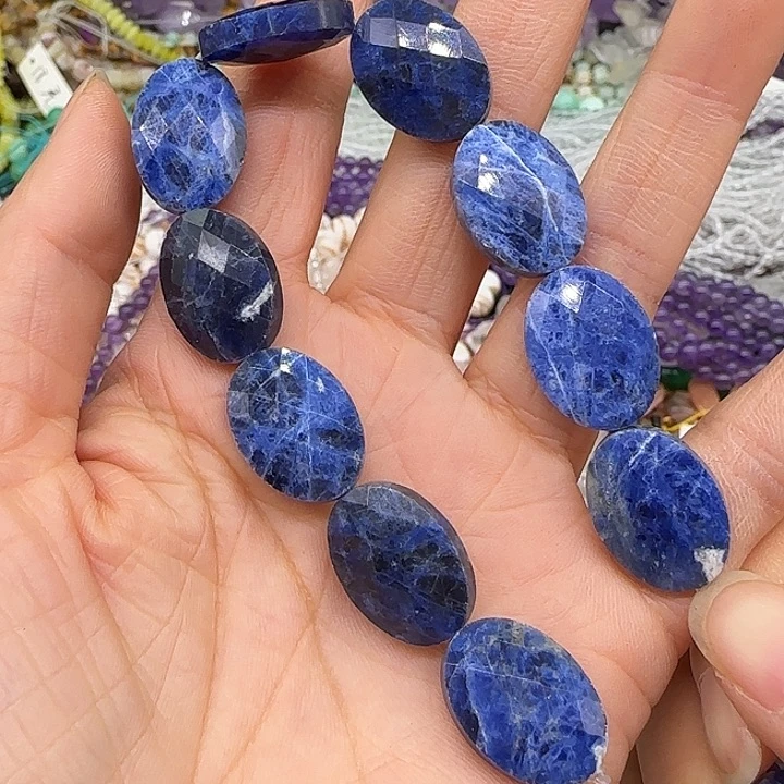 玛瑙/玉髓合金珠宝半成品蓝纹石14mm半条