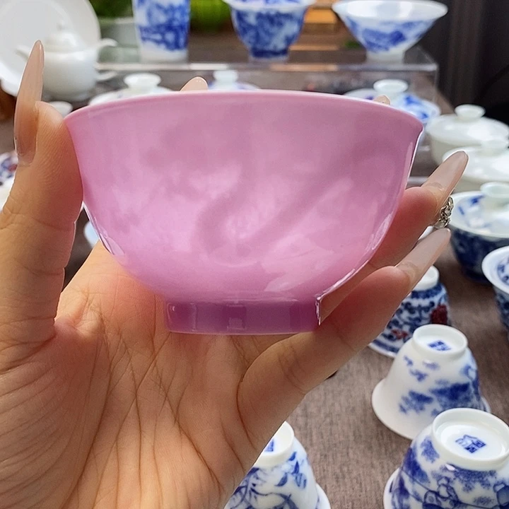 航***馆全品脱胎瓷高温超薄胎内模印单色釉大明月杯抵60