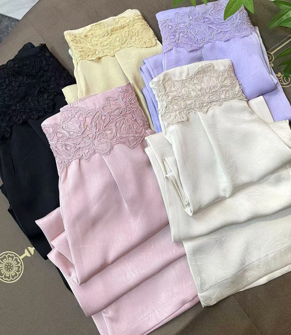 【夏日炎炎】春夏新款时尚气质时装显瘦后松紧腰薄款蕾丝直筒裤女