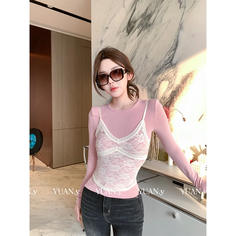 媛媛【穿上不想脱】吊带背心女2025新款甜辣蕾丝上衣内搭打底#D1056