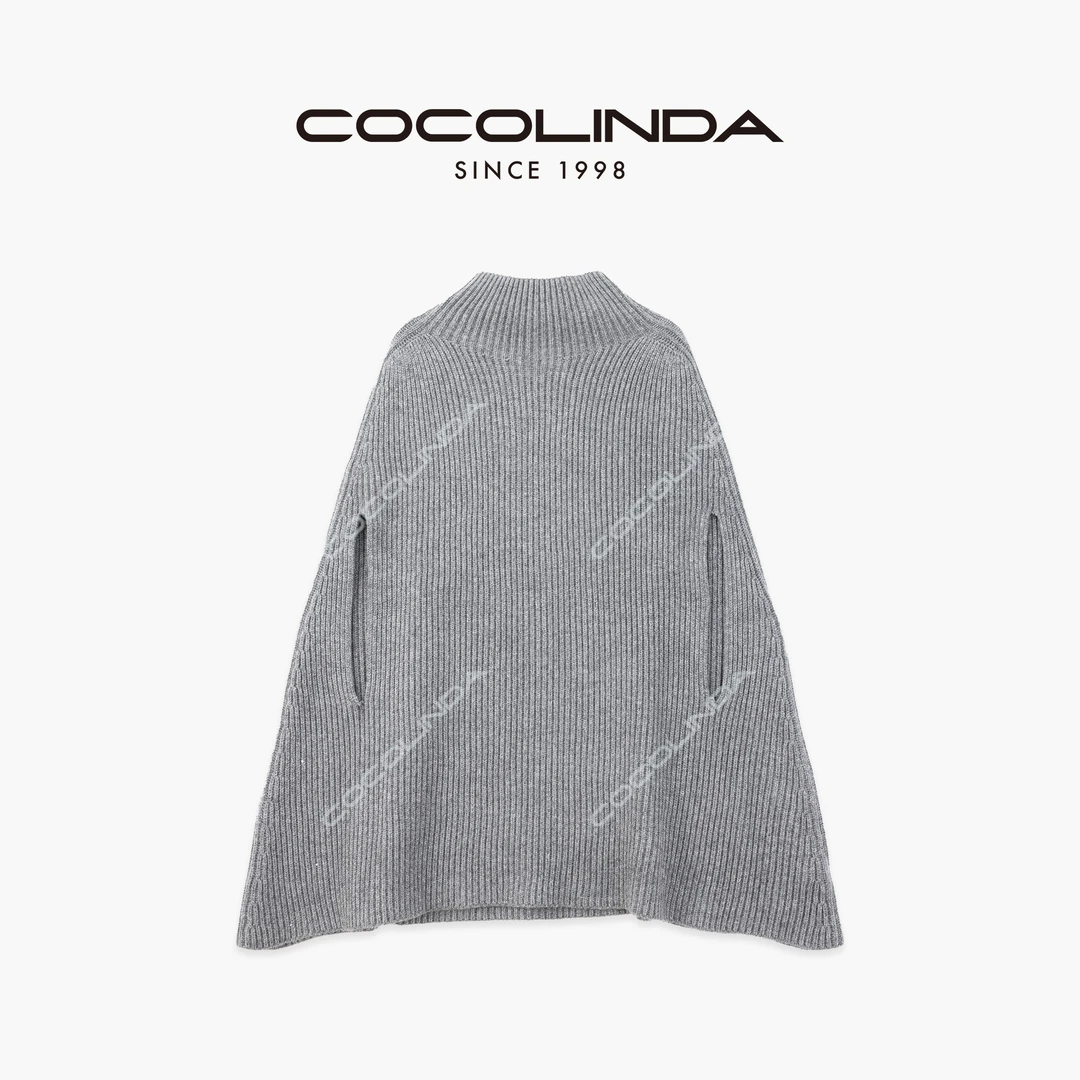COCOLINDA  |  绵羊毛5针简约半高领披肩上衣S5312