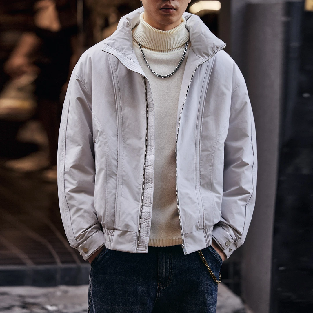 格蓝鹿高端加厚保暖90绒白鸭绒羽绒服男冬季潮牌通勤立领夹克外套