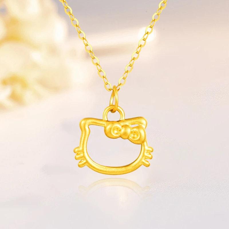 水贝平安扣黄金项链镂空纯金猫咪吊坠挂坠生日礼物送女朋友