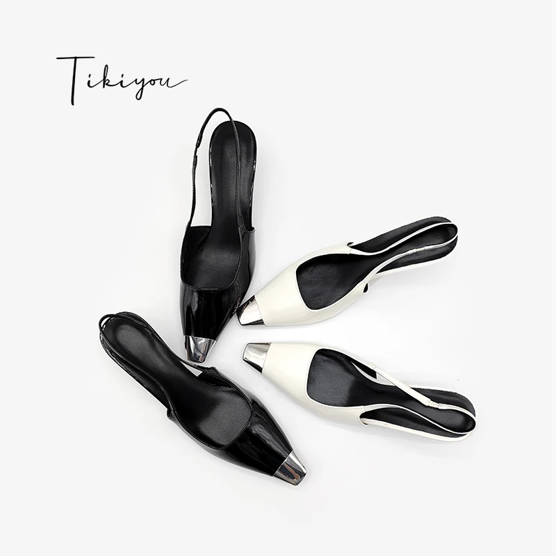 【杜清秋专属】漆皮一字带包头凉鞋金属方头细跟女鞋 9cm跟/6cm跟