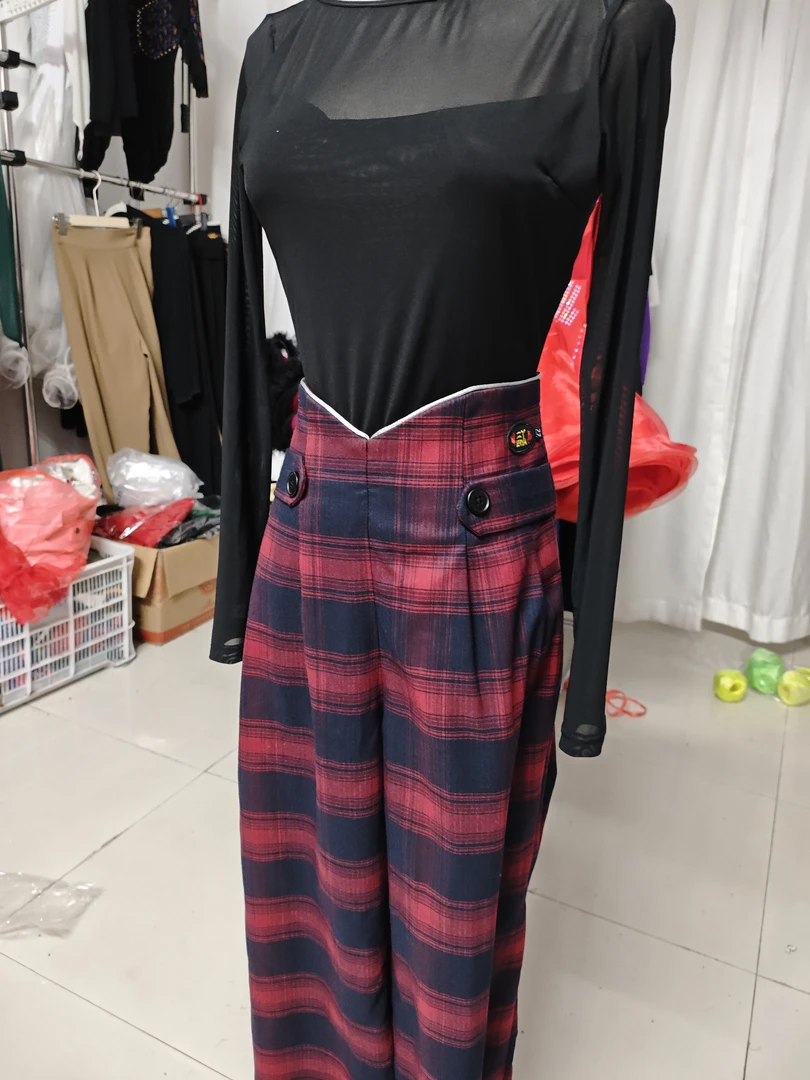 二丫舞服格子裤女士中腰