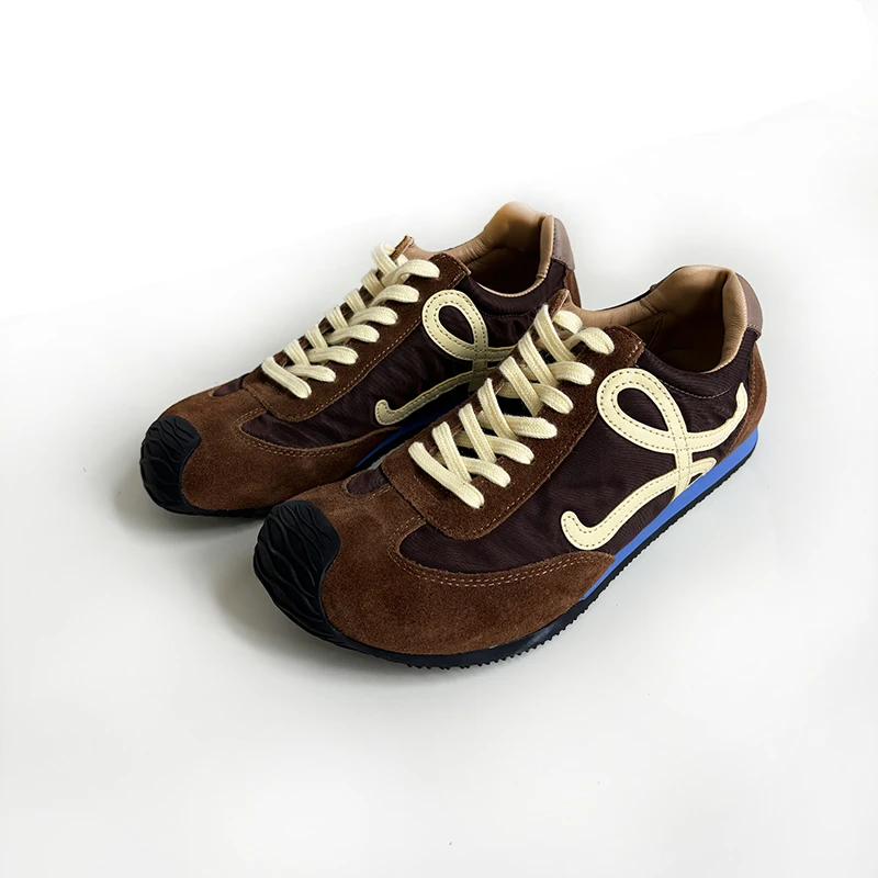 时尚芭蕾休闲鞋拼色系带阿甘鞋休闲鞋透气女鞋时尚复古潮鞋