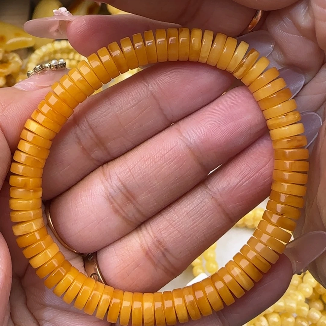 蜜蜡未镶嵌手串鸡油黄药片手串