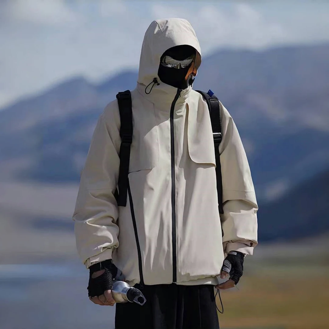 春季新款户外武士三防面料连帽冲锋衣潮牌宽松防风防水运动外套