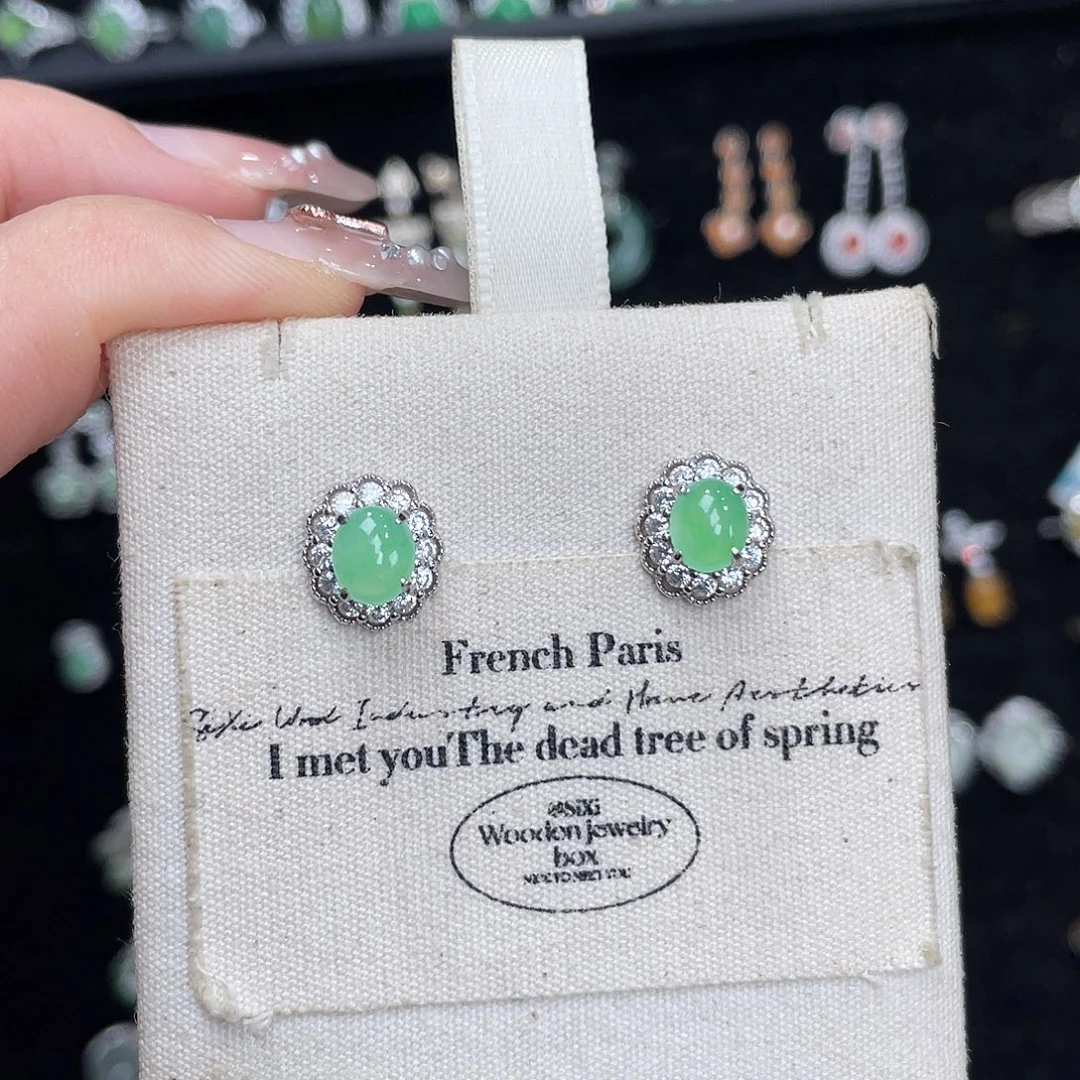 翡翠银S925镶嵌耳饰