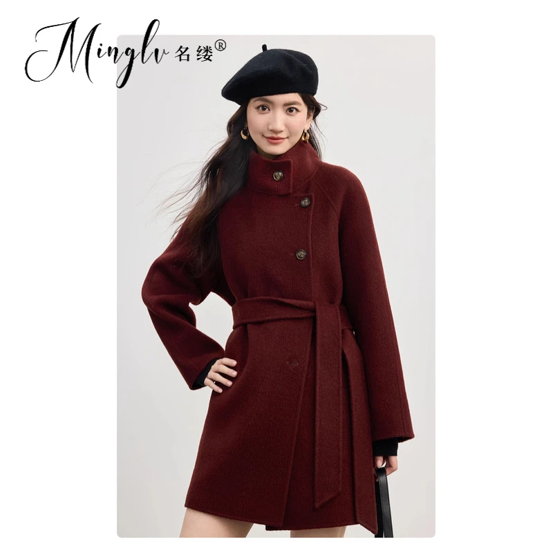 名缕女装时尚高级感双面呢大衣2025秋冬季新气质款高翻领毛呢外套