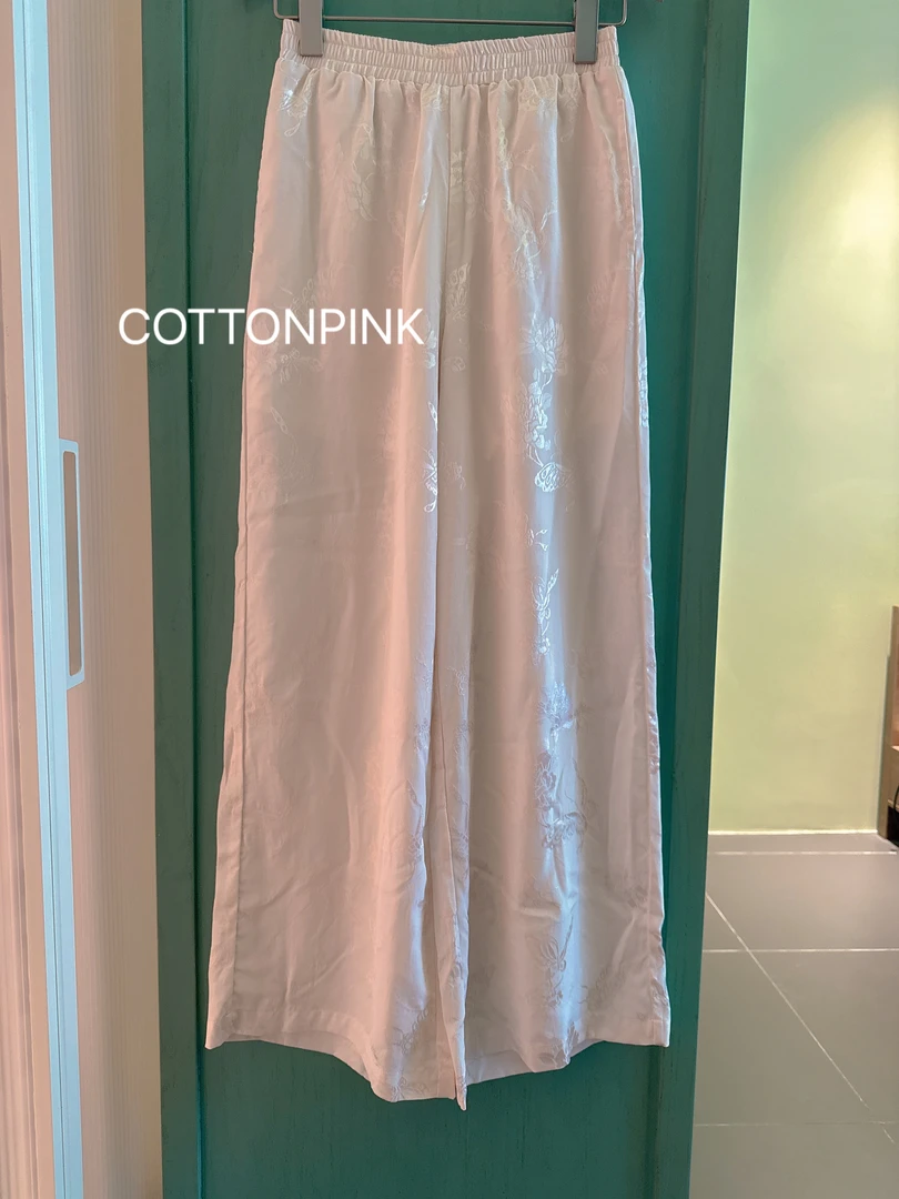 COTTONPINK女装提花绸缎舒适松紧腰裤子女
