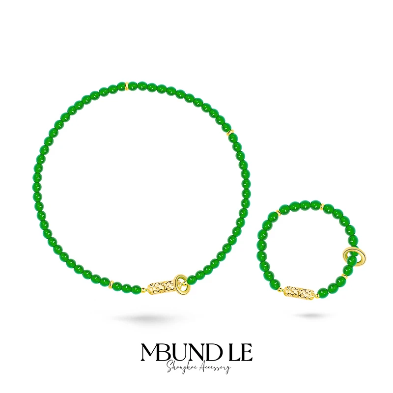 摩邦珠宝 铜合金项链 官绿丝绦-小米辣绿色项链手链套组官方专属