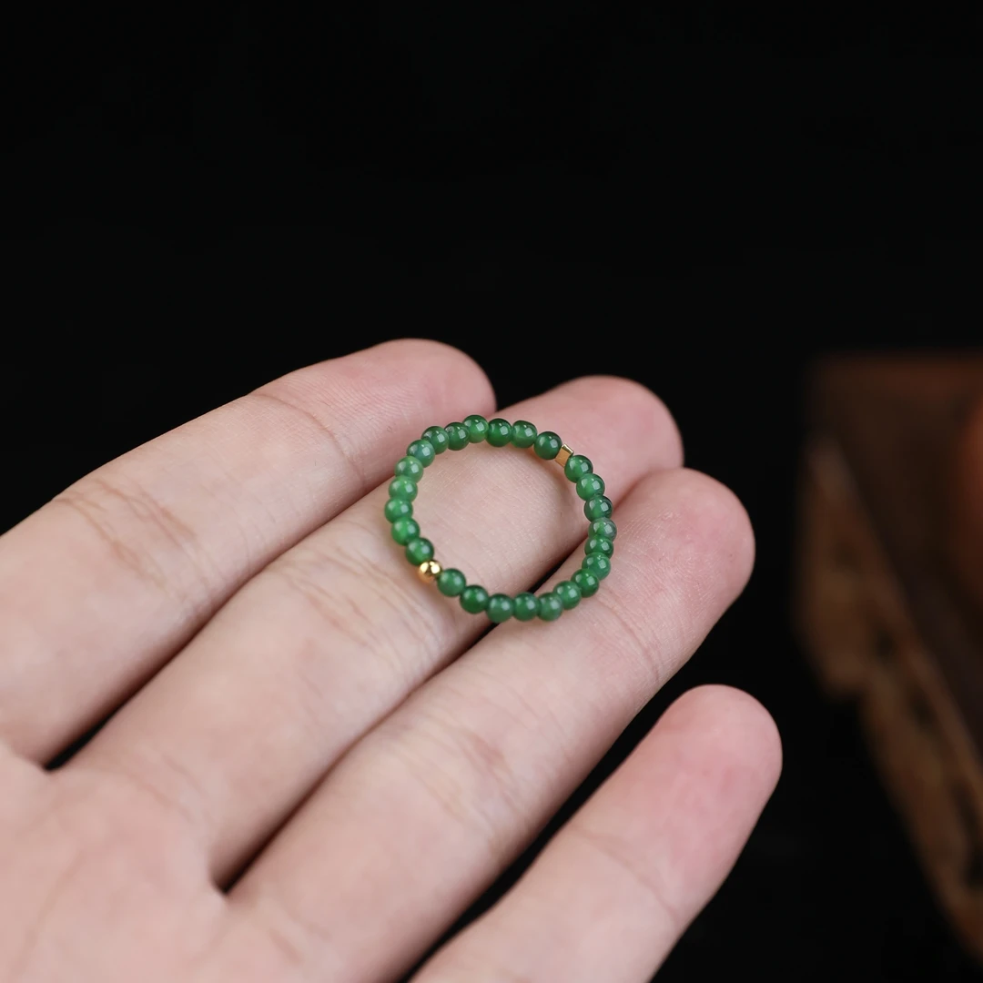 危料翡翠S925银珠戒圈