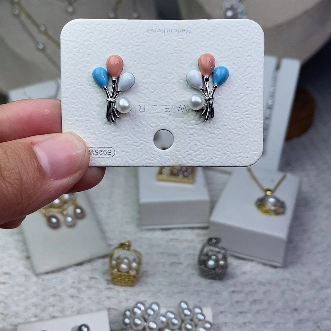 耳饰银S925镶嵌淡水珍珠