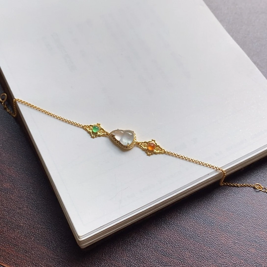 翡翠颈饰18K金镶嵌起光冰葫芦手链