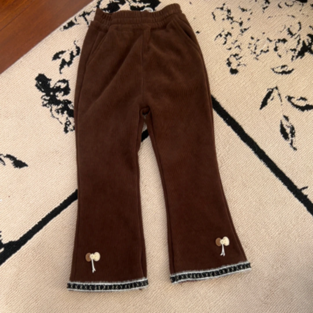 【编号P868】Q2212-13-儿童花边喇叭裤咖色-YBE