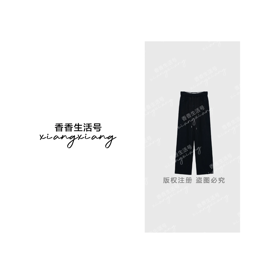 “银河系”春夏新款亮撒银工艺云朵抽绳休闲阔腿裤高腰宽松弯刀裤