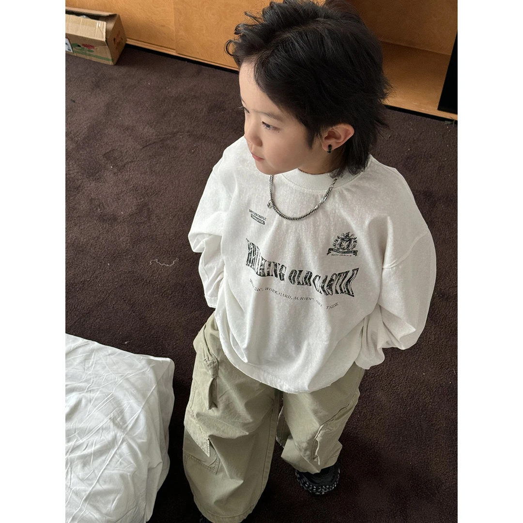 男童长袖T恤2025年春秋新款儿童印花打底衫韩版洋气衣服