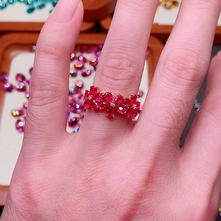 红宝石戒指银S925镶嵌