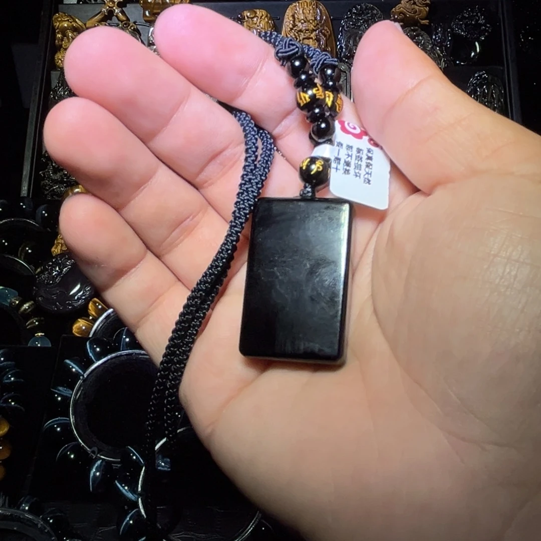 未镶嵌黑曜岩手链无***神天然乌金黑曜石无事牌4公分