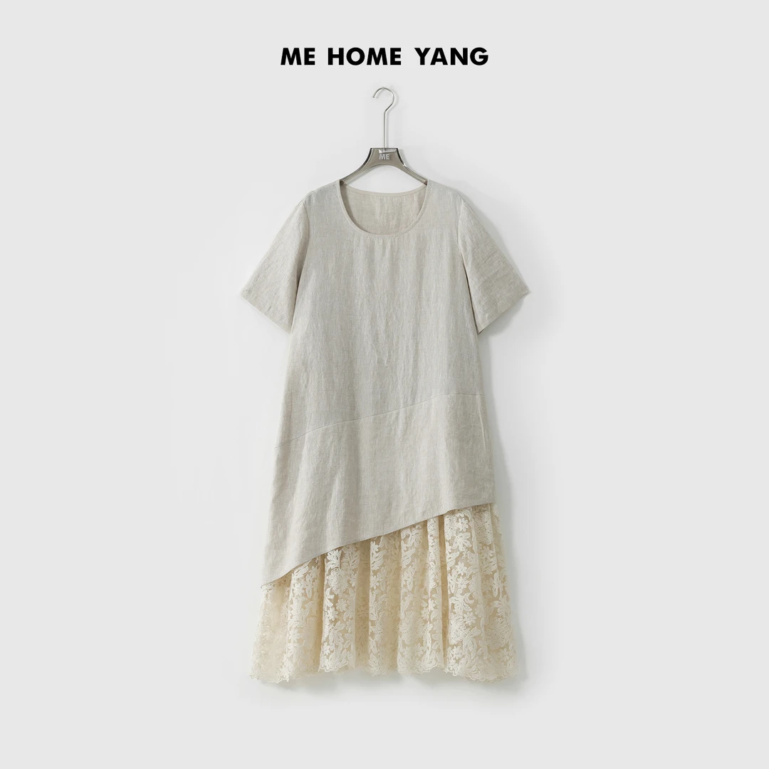 ME【100%亚麻斜裁刺绣裙】重工刺绣松弛显瘦时尚休闲连衣裙MESS3414